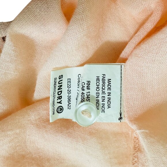 Sundry Women's Size 3 L Take It Easy Sheer Roll Tab Sleeve Peach Shirt - Picture 6 of 8